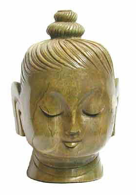 Steinskulptur Buddha Kopf, gr�ner Marmor