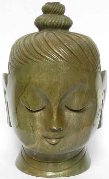 Steinskulptur Buddha Kopf grner Marmor