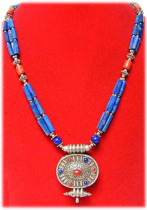 Tibetischer Amulett Anhnger Lapislazuli auf Sterling Silber