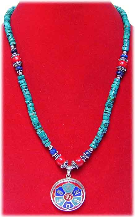 T�rkiskette mit Inlay-Mantraanh�nger