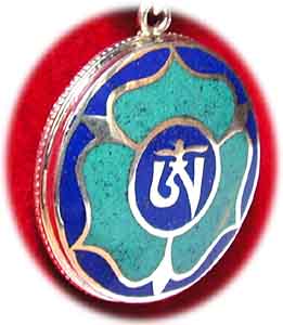 Lapislazulikette  mit Inlay-OM-Anhnger