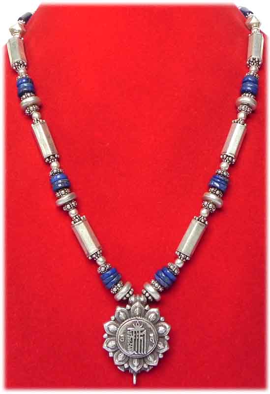 Kalachakra Kette Silber/Lapislazuli