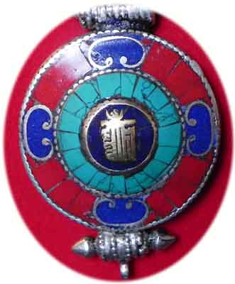 tibetische  Amulettkette mit Inlay Kalachakra Ghau 
