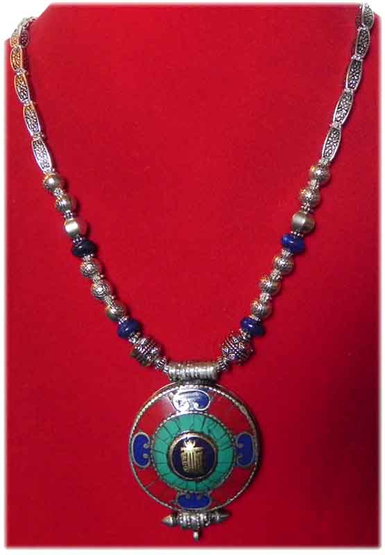 tibetische  Amulettkette mit Inlay Kalachakra Ghau 