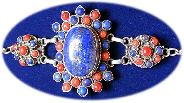 Armreif Sterling Silber, mit Lapislazuli und Korallen