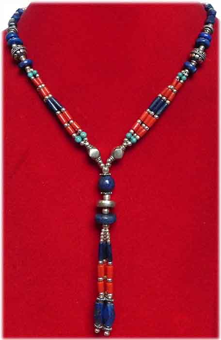 Schmuck Mala  Lapislazuli/Koralle/Sterling Silber 